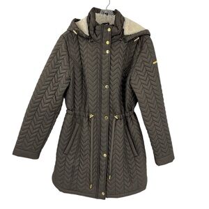 Laundry by Shelli Segal Fur hood quilted walker jacket drawstring waist  XL